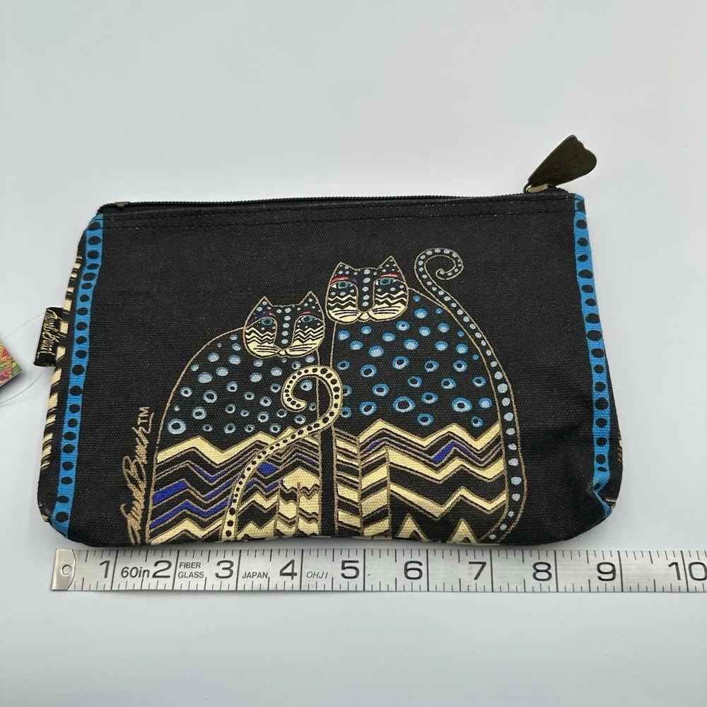 Laurel Burch Cats Zipper Pouch Cosmetic Bag‎ Black Blue Spotted 9